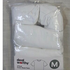 Dealworthy Mens 3 Pack Crew Neck T-Shirts White Short Sleeve Cotton Blend Size M